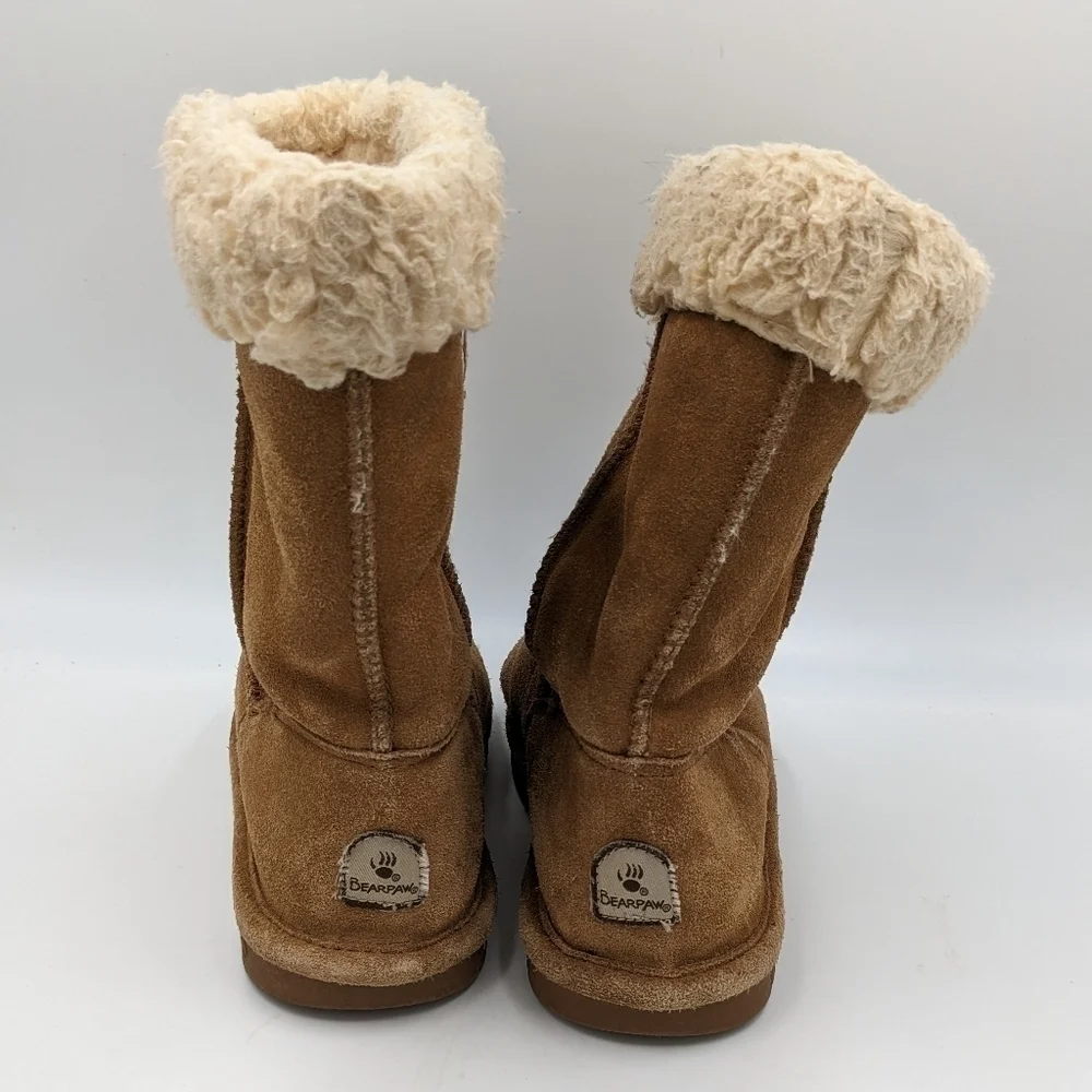 BearPaw Brown Leather Sherpa Lined Boot 3Y Youth